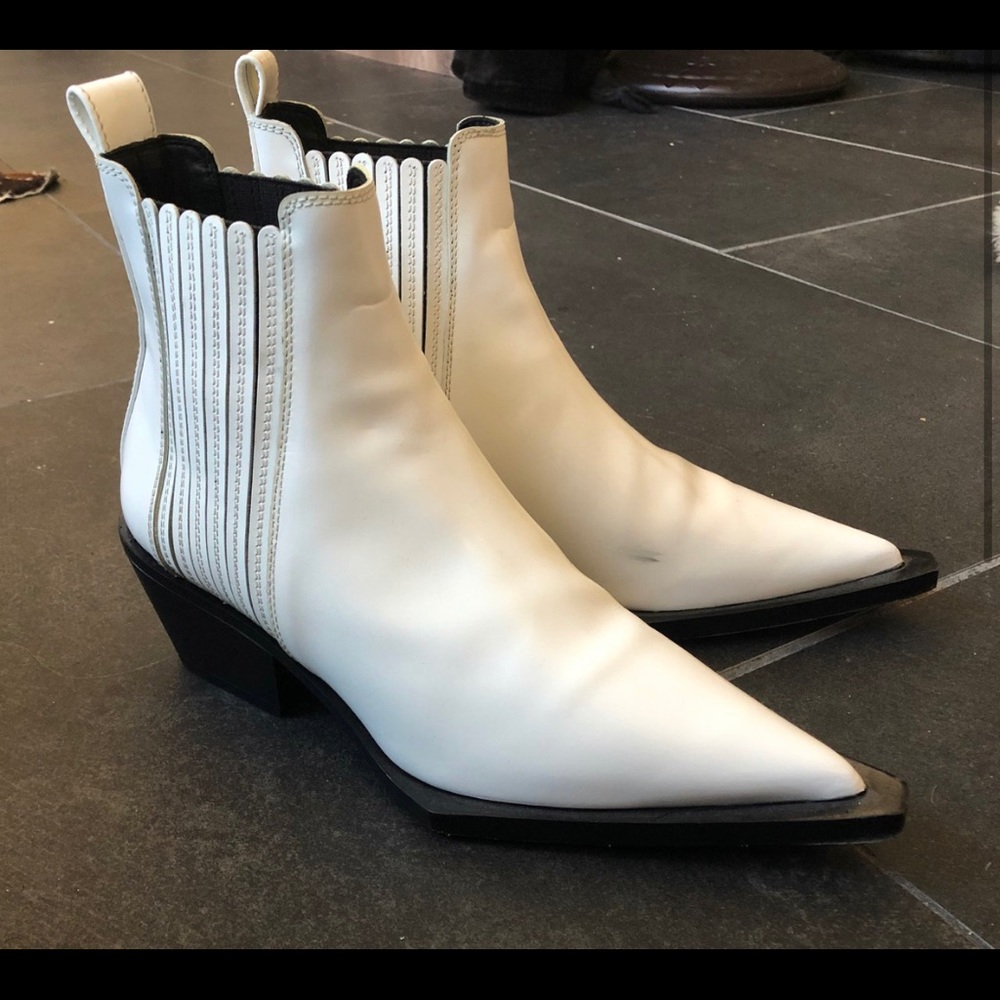 Helmet Lang white cowboy ankle boots